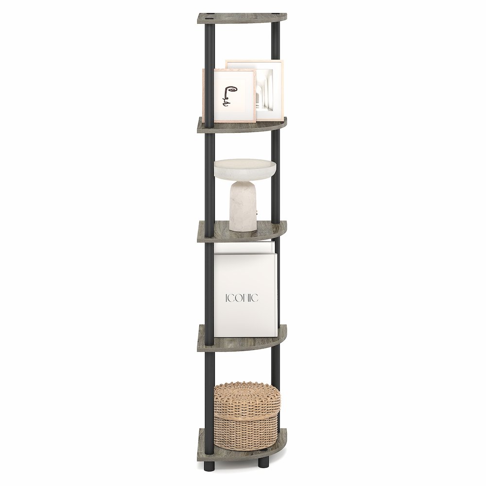 5 Tier Corner Shelf, Corner Bookshelf, Display Shelf Grey Oak. Picture 3