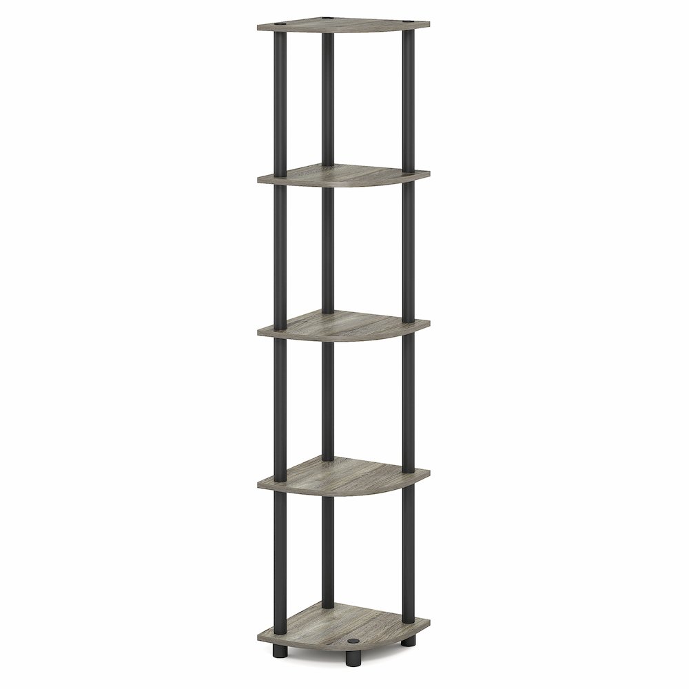 5 Tier Corner Shelf, Corner Bookshelf, Display Shelf Grey Oak. Picture 2