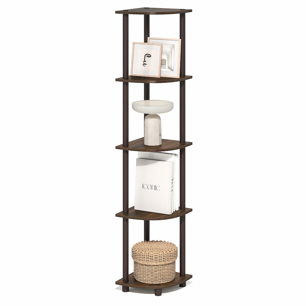 5 Tier Corner Shelf, Corner Bookshelf, Display Shelf Black Walnut. Picture 4