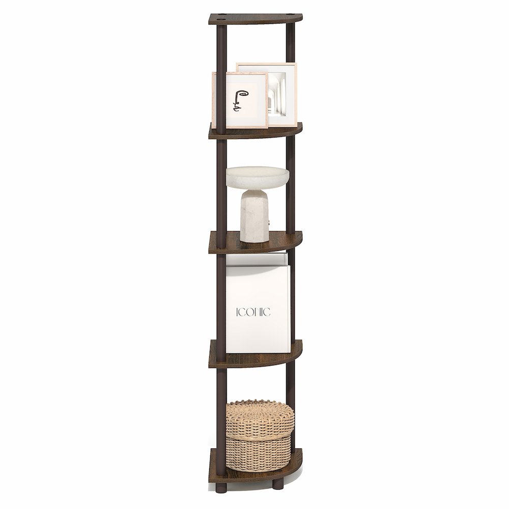 5 Tier Corner Shelf, Corner Bookshelf, Display Shelf Black Walnut. Picture 3