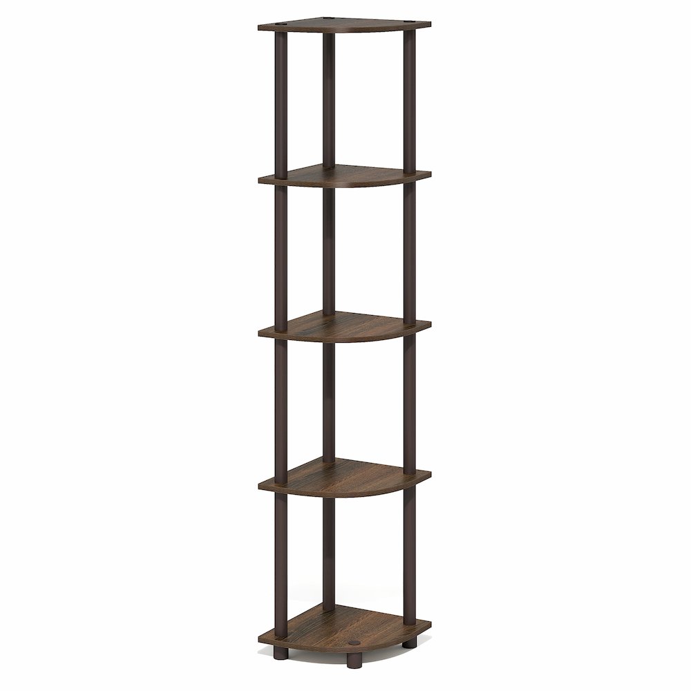 5 Tier Corner Shelf, Corner Bookshelf, Display Shelf Black Walnut. Picture 1