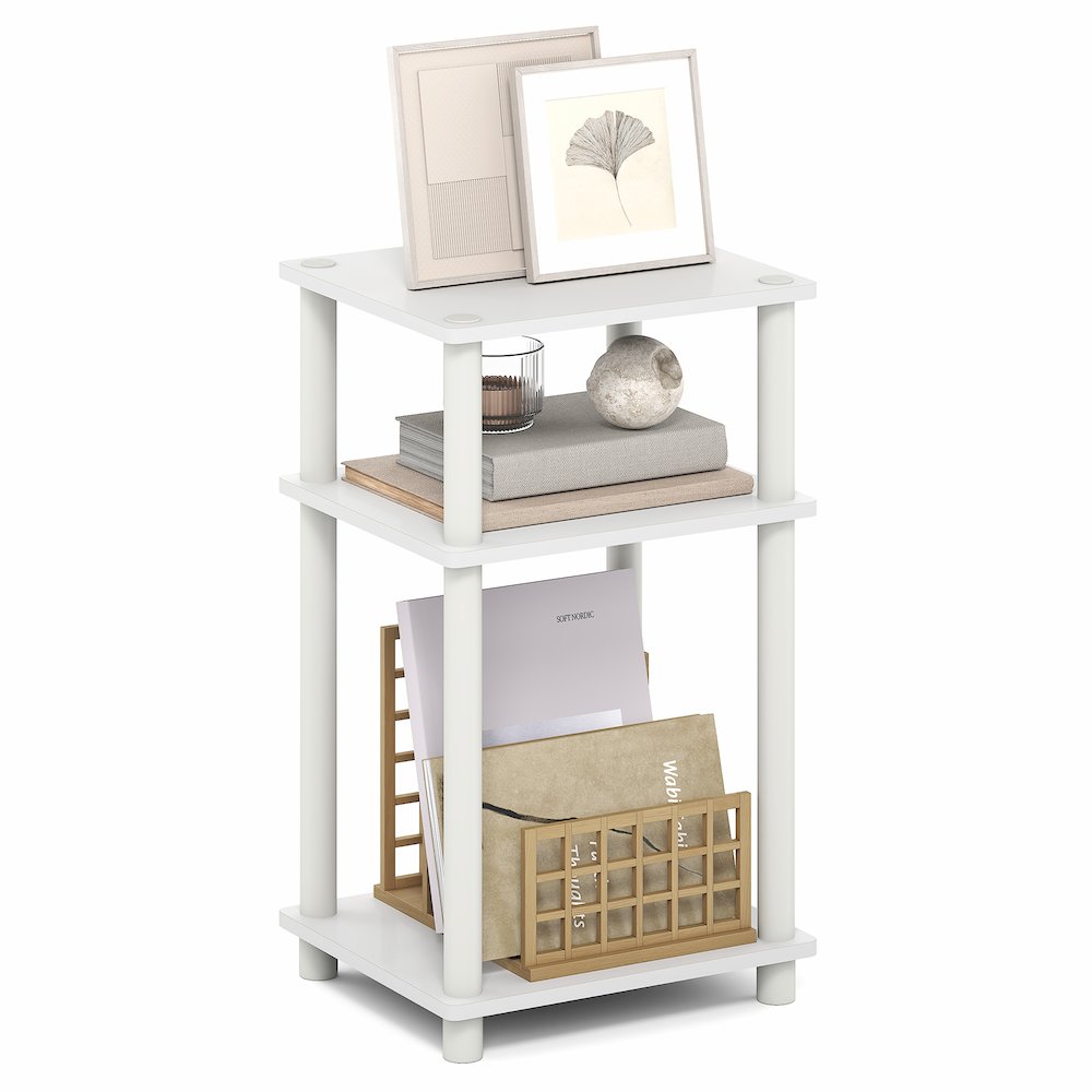 Side Table, 3-Tier End Table, Night Stand, Bedside Table, White. Picture 3