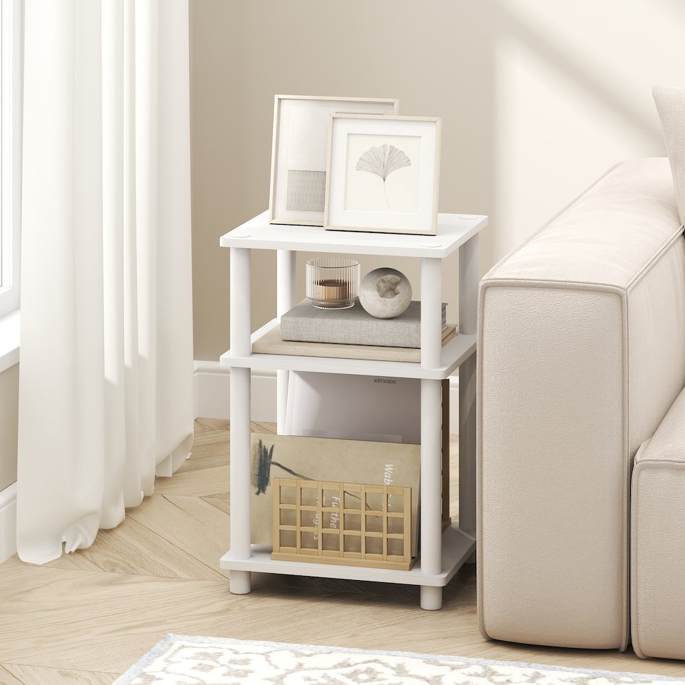 Side Table, 3-Tier End Table, Night Stand, Bedside Table, White. Picture 5