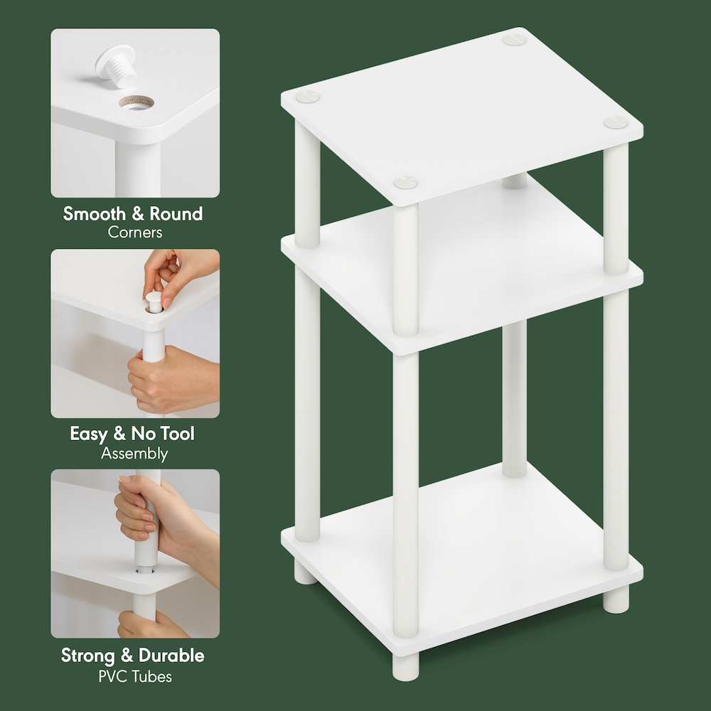 Side Table, 3-Tier End Table, Night Stand, Bedside Table, White. Picture 7