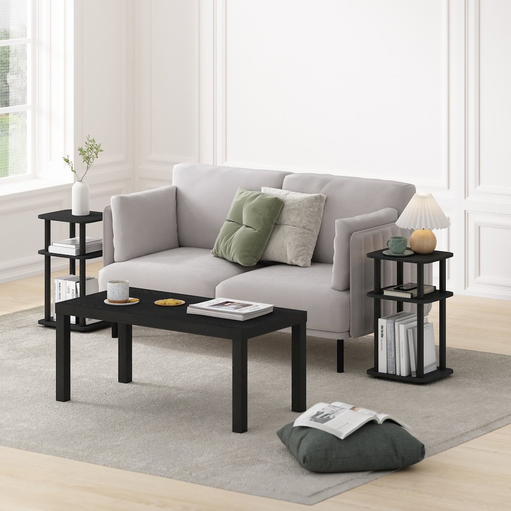 Just 3-Tier Turn-N-Tube Curve End Table, Side Table, 2-Pack, Americano/Black. Picture 2