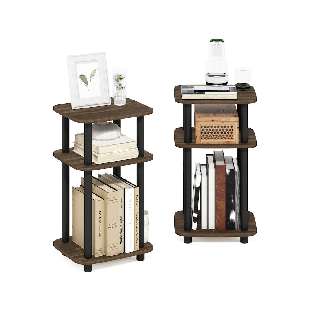 3-Tier Turn-N-Tube Curve End Table, Side Table, 2-Pack, Columbia Walnut/Black. Picture 5