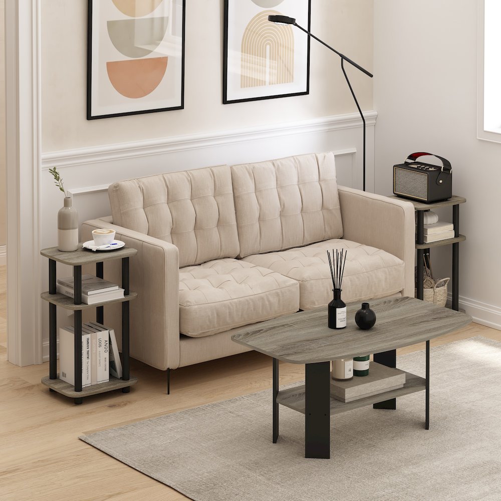 Just 3-Tier Turn-N-Tube Curve End Table, Side Table, 2-Pack, French Oak/Black. Picture 2