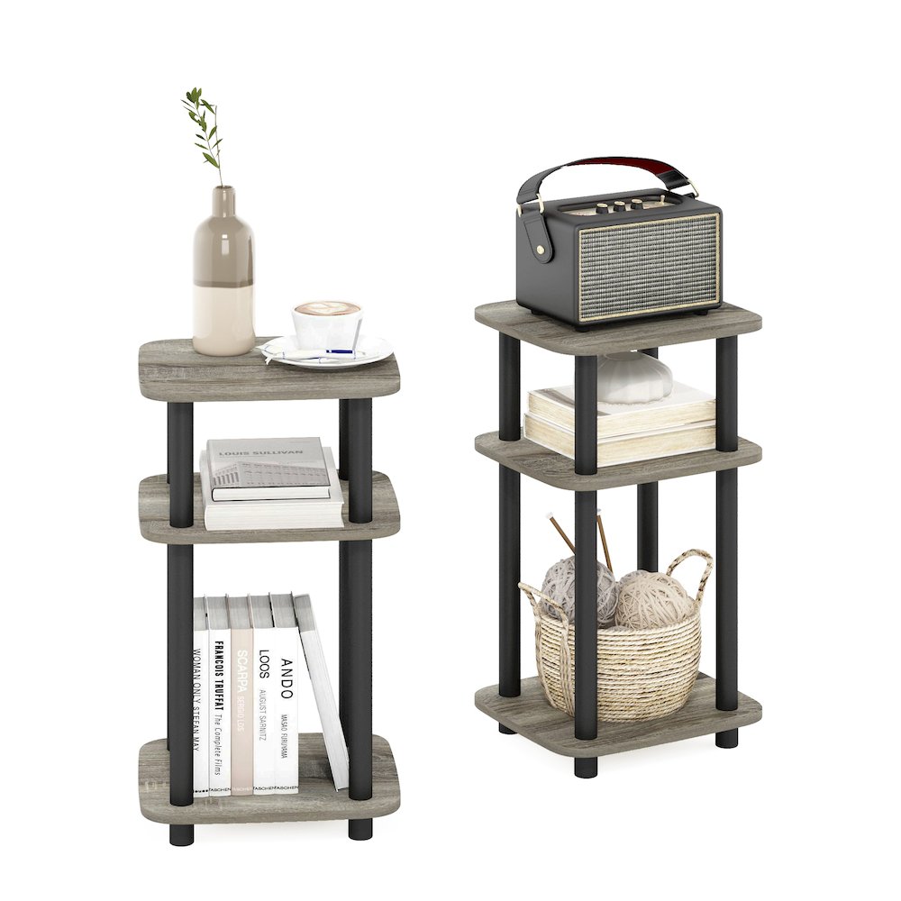 Just 3-Tier Turn-N-Tube Curve End Table, Side Table, 2-Pack, French Oak/Black. Picture 5