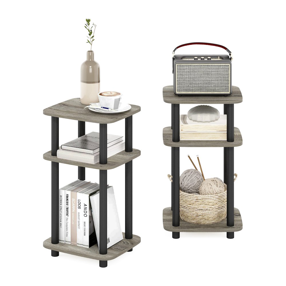 Just 3-Tier Turn-N-Tube Curve End Table, Side Table, 2-Pack, French Oak/Black. Picture 6
