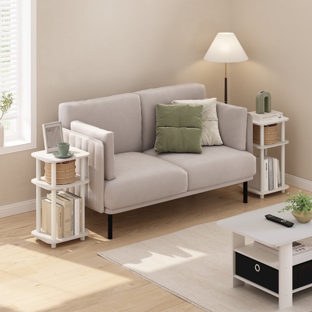 Just 3-Tier Turn-N-Tube Curve End Table, Side Table, 2-Pack, White/White. Picture 2