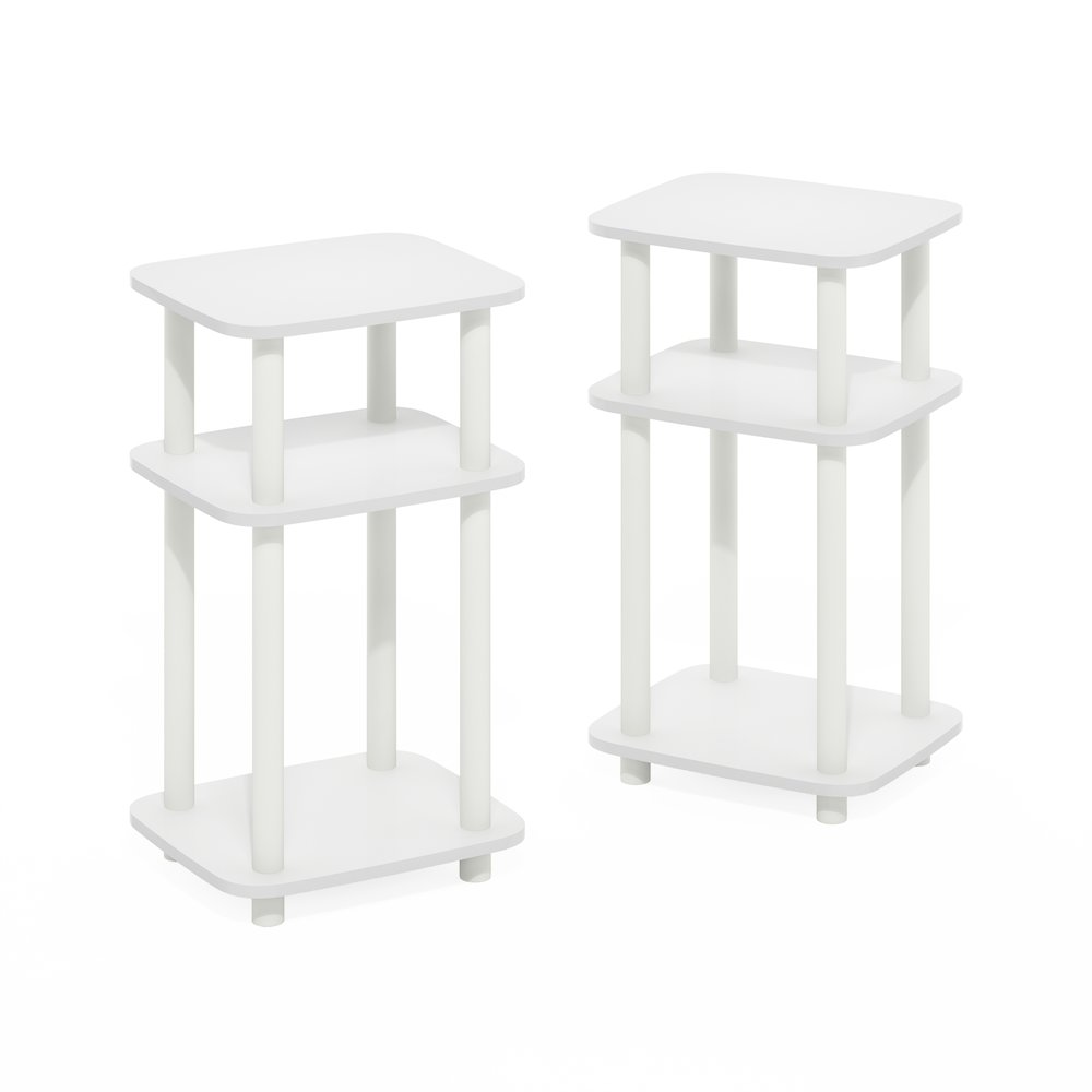 Just 3-Tier Turn-N-Tube Curve End Table, Side Table, 2-Pack, White/White. Picture 1