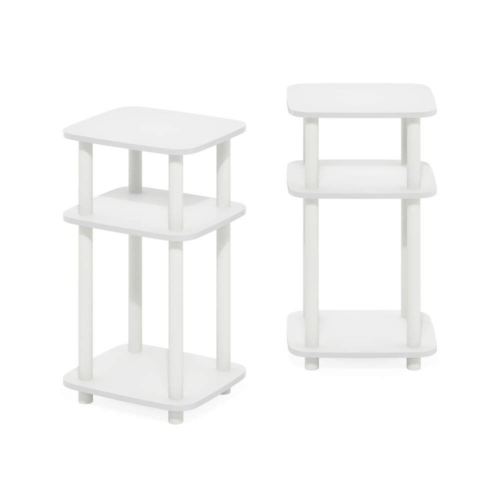 Just 3-Tier Turn-N-Tube Curve End Table, Side Table, 2-Pack, White/White. Picture 4