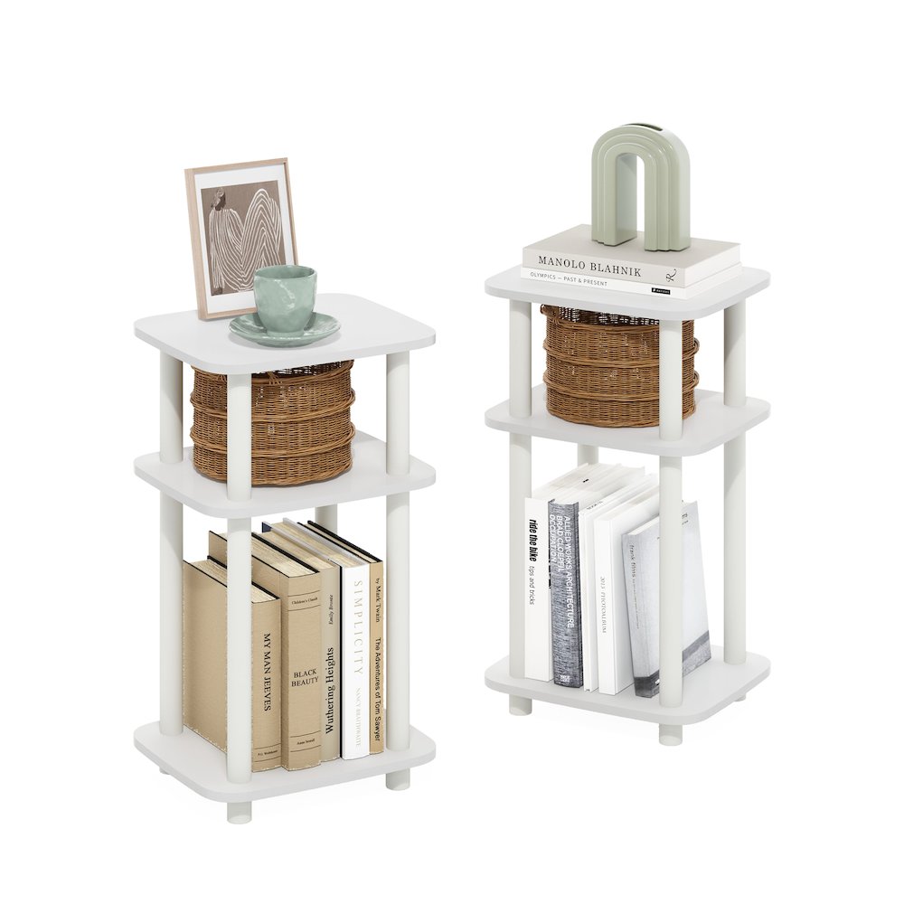 Just 3-Tier Turn-N-Tube Curve End Table, Side Table, 2-Pack, White/White. Picture 5