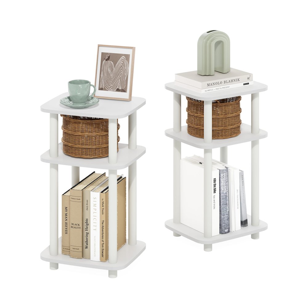 Just 3-Tier Turn-N-Tube Curve End Table, Side Table, 2-Pack, White/White. Picture 6