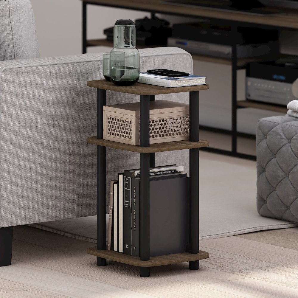3-Tier Turn-N-Tube Curve End Table, Side Table, 1-Pack, Columbia Walnut/Black. Picture 2
