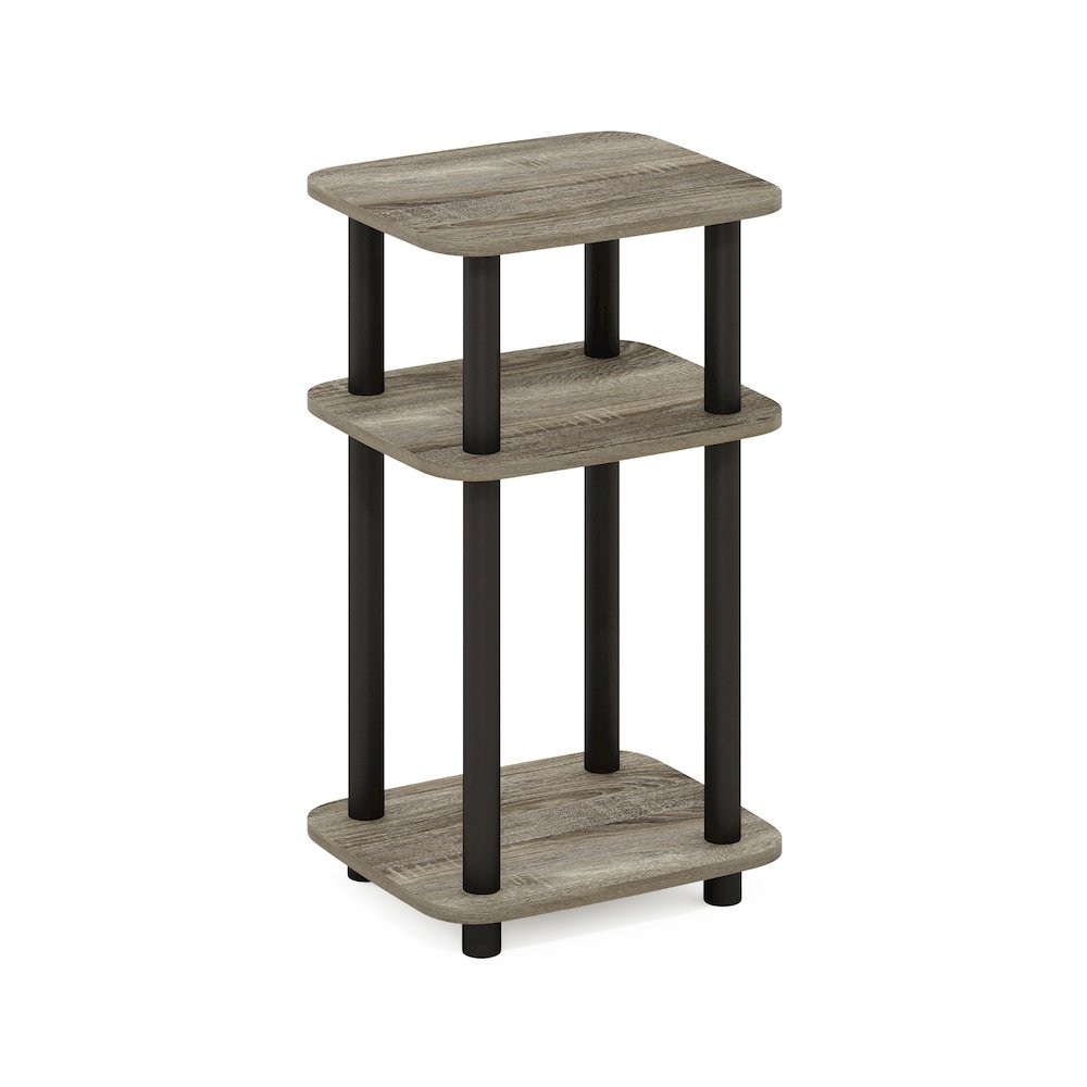 JUST Night Stand, 3-Tier Turn-N-Tube, Round Curve Corner Side Table, French Oak. Picture 1