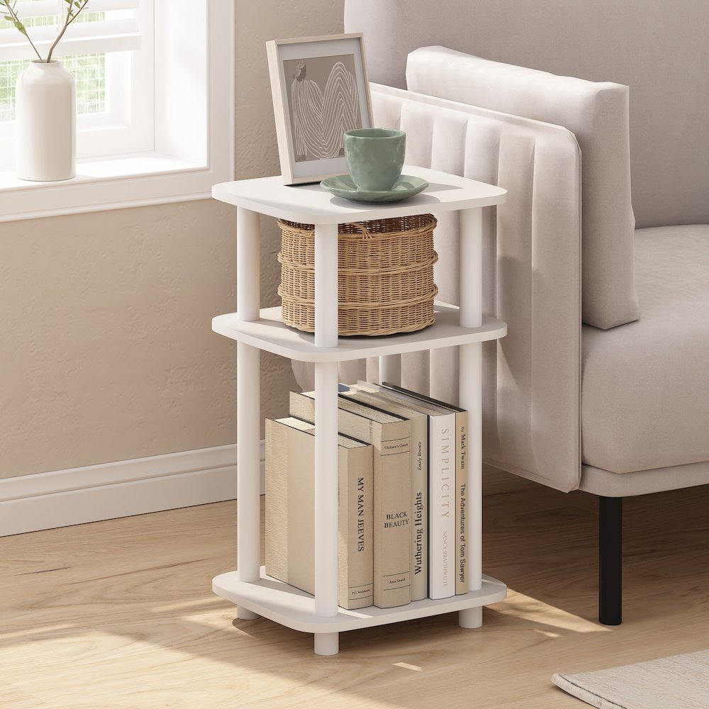 Just 3-Tier Turn-N-Tube Curve End Table, Side Table, 1-Pack, White/White. Picture 2