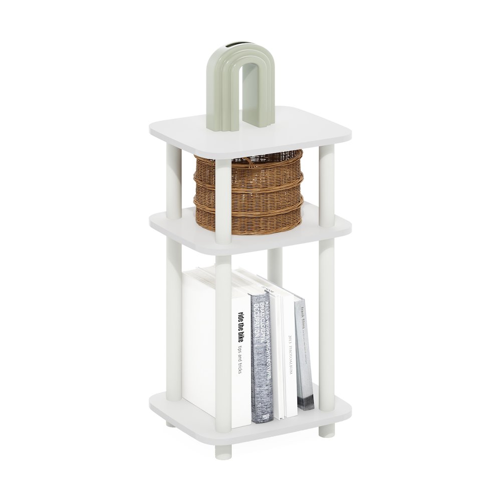 Just 3-Tier Turn-N-Tube Curve End Table, Side Table, 1-Pack, White/White. Picture 5