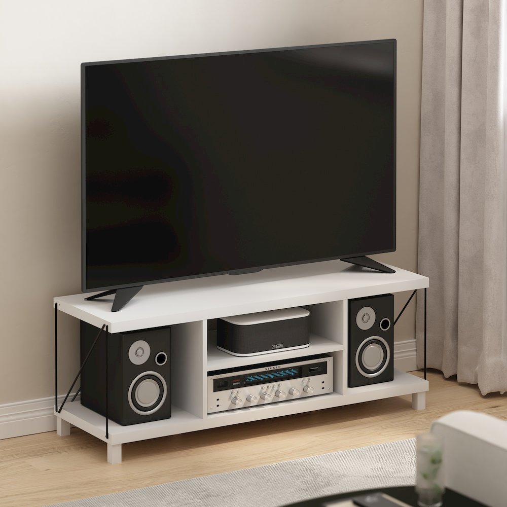 Industrial Style TV Stand, Entertainment Center for 50 inch TV, White. Picture 2
