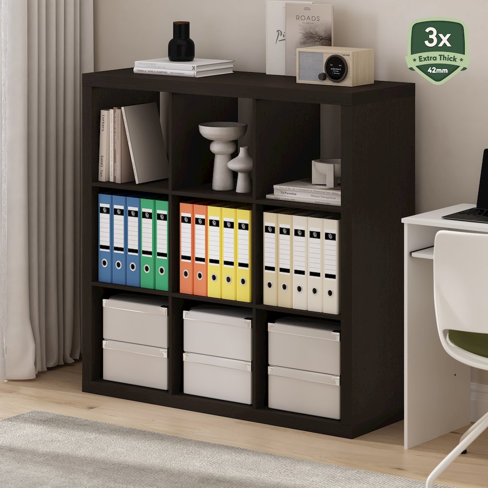 Cubicle Extra Thick Frame Decorative Cube Storage Organizer, 9-Cube, Dark Oak. Picture 2