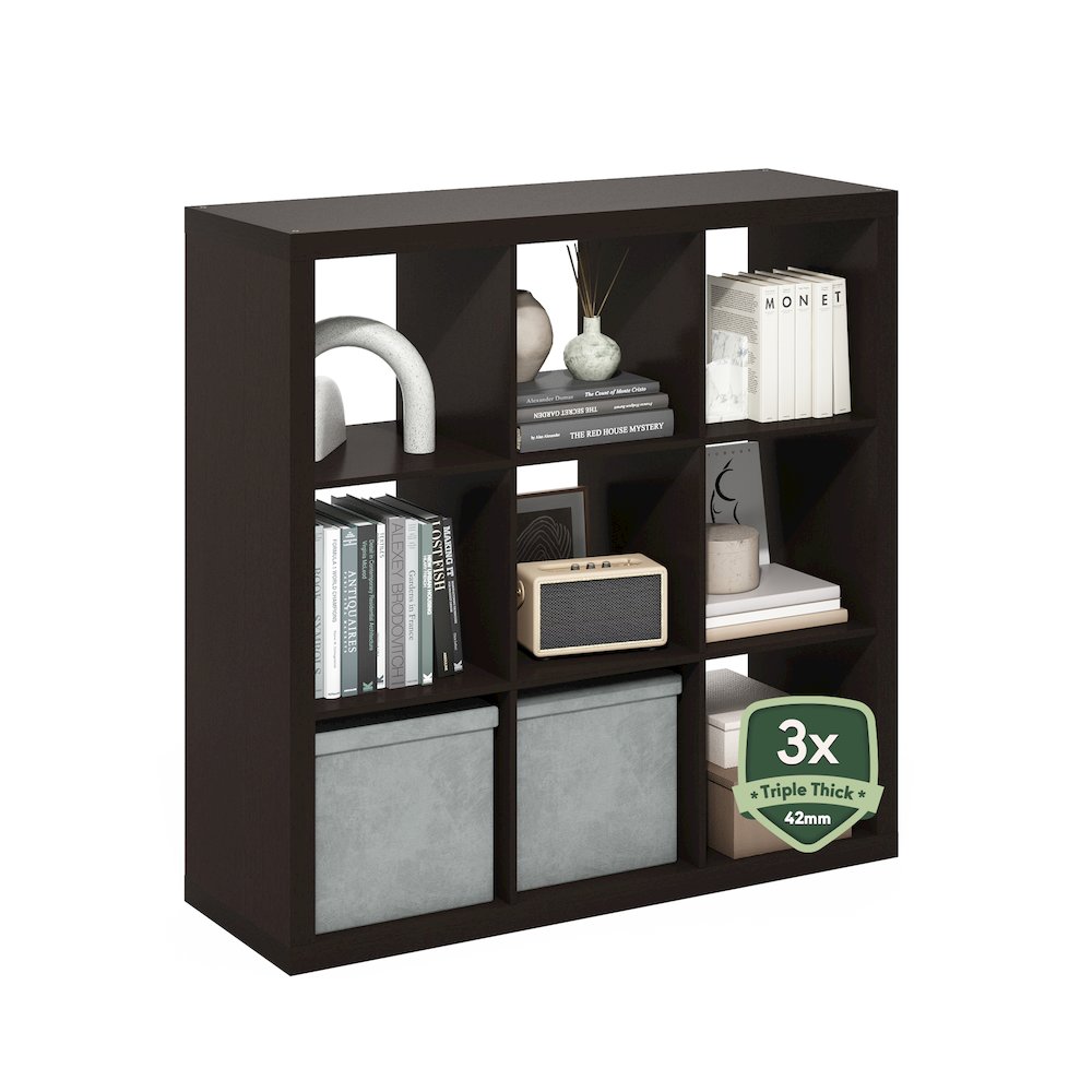 9-Cube Bookshelf, Triple Thick Frame Cube Storage Organizer, Black Oak. Picture 1