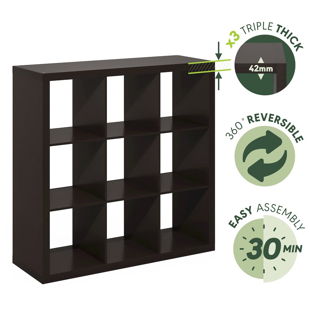 9-Cube Bookshelf, Triple Thick Frame Cube Storage Organizer, Black Oak. Picture 2