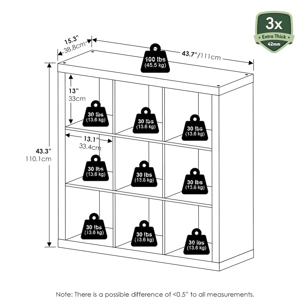 9-Cube Bookshelf, Triple Thick Frame Cube Storage Organizer, Black Oak. Picture 6