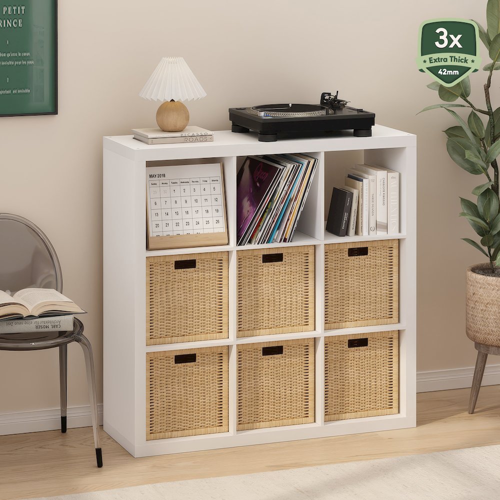 Cubicle Extra Thick Frame Decorative Cube Storage Organizer, 9-Cube, White. Picture 2