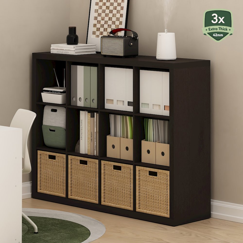 Cubicle Extra Thick Frame Decorative Cube Storage Organizer, 12-Cube, Dark Oak. Picture 2