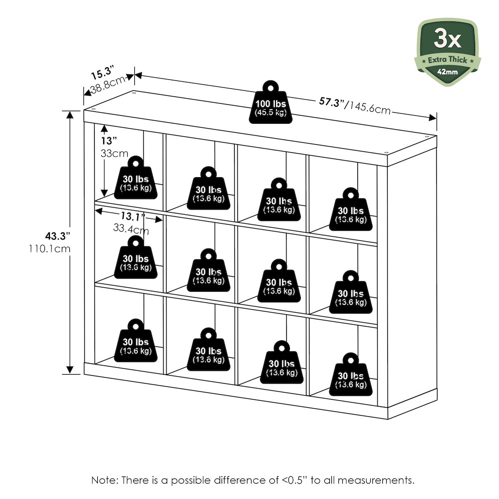 Cubicle Extra Thick Frame Decorative Cube Storage Organizer, 12-Cube, Dark Oak. Picture 3