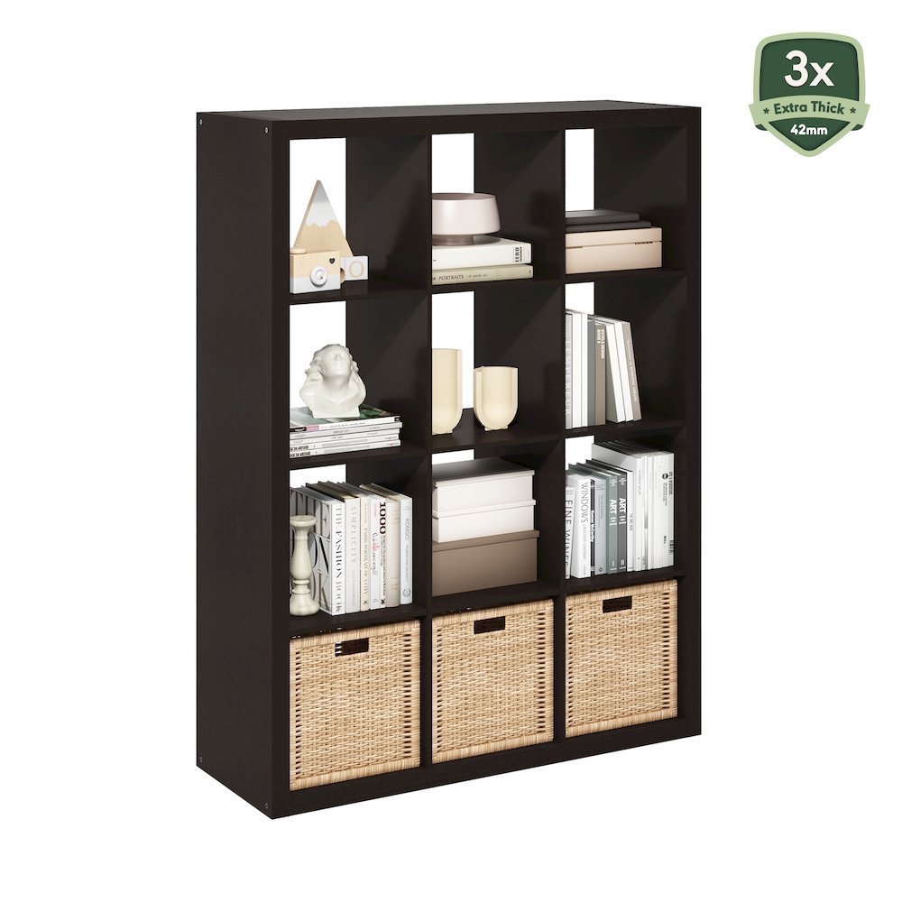 Cubicle Extra Thick Frame Decorative Cube Storage Organizer, 12-Cube, Dark Oak. Picture 7
