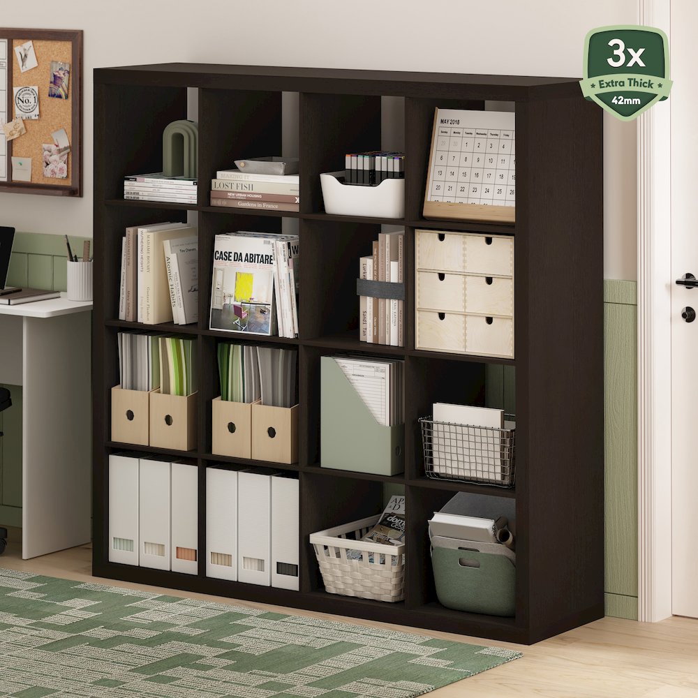 Cubicle Extra Thick Frame Decorative Cube Storage Organizer, 16-Cube, Dark Oak. Picture 2