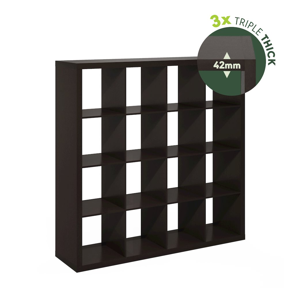 Cubicle Extra Thick Frame Decorative Cube Storage Organizer, 16-Cube, Dark Oak. Picture 1