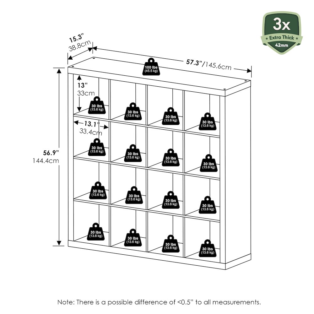 Cubicle Extra Thick Frame Decorative Cube Storage Organizer, 16-Cube, Dark Oak. Picture 3