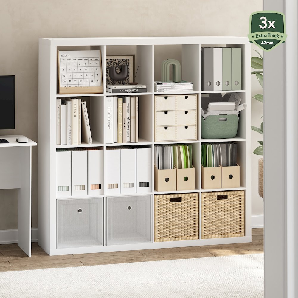 Cubicle Extra Thick Frame Decorative Cube Storage Organizer, 16-Cube, White. Picture 2