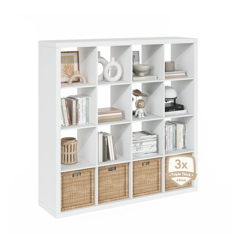 Cubicle Extra Thick Frame Decorative Cube Storage Organizer, 16-Cube, White. Picture 1