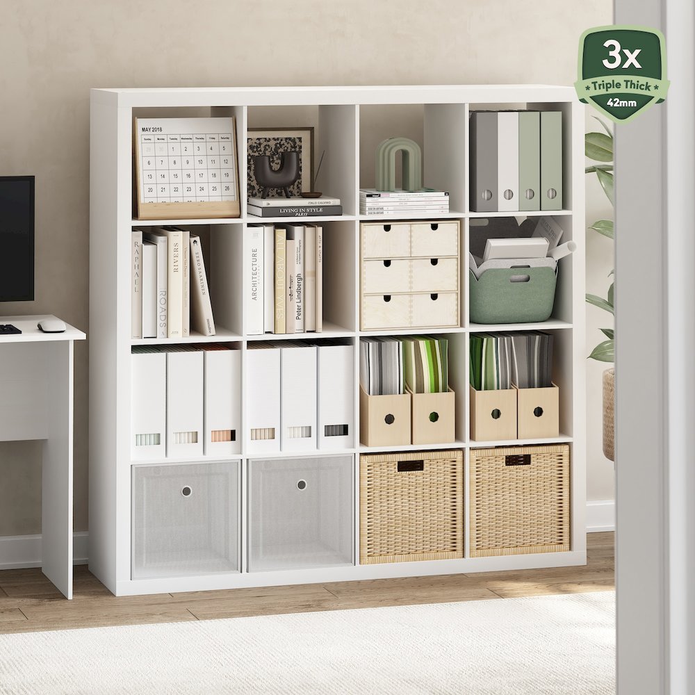 Cubicle Extra Thick Frame Decorative Cube Storage Organizer, 16-Cube, White. Picture 3