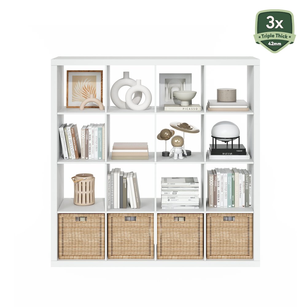 16-Cube Bookshelf, Triple Thick Frame Cube Storage Organizer, Plain White. Picture 2
