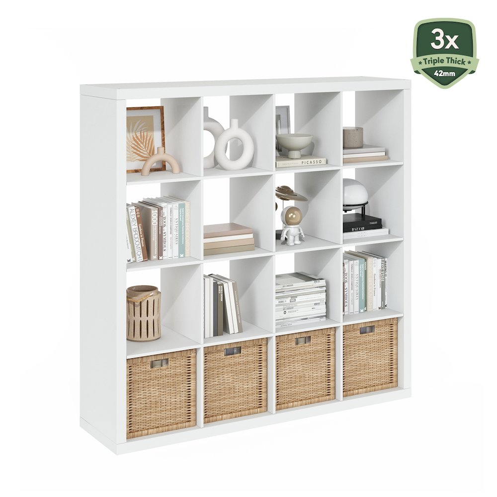 16-Cube Bookshelf, Triple Thick Frame Cube Storage Organizer, Plain White. Picture 1