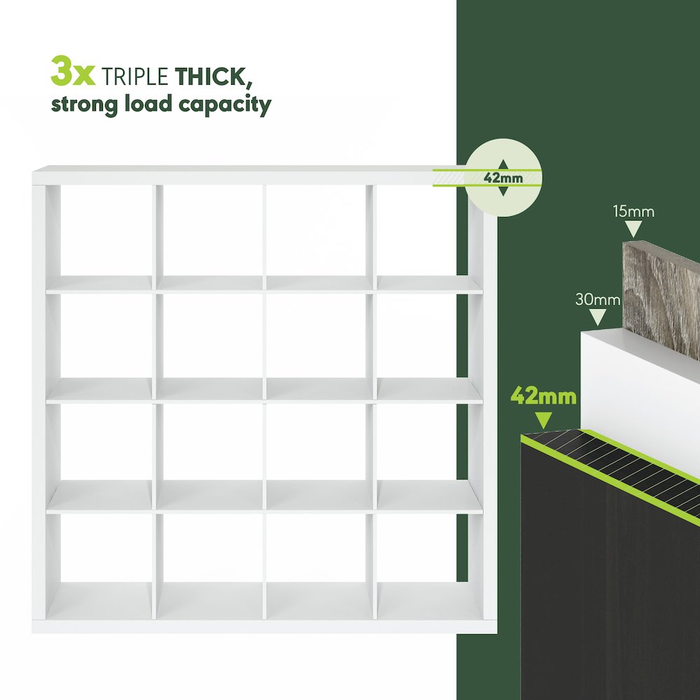 16-Cube Bookshelf, Triple Thick Frame Cube Storage Organizer, Plain White. Picture 7