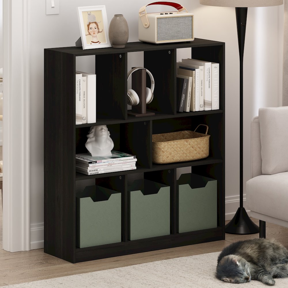 8-Cube Horizontal Bookcase, Bookshelf, Storage Organizer, 35 Width, Espresso. Picture 2