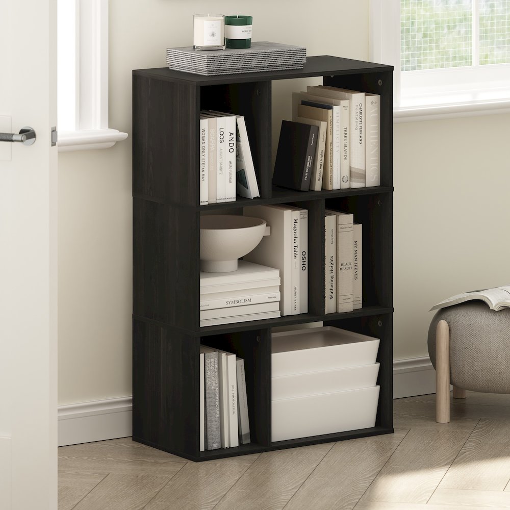 Daly 6-Cube Irregular Cubes Bookcase, Bookshelf, Storage Organizer, Espresso. Picture 2