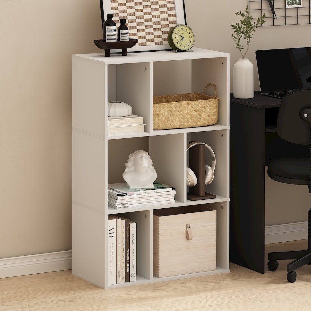 Daly 6-Cube Irregular Cubes Bookcase, Bookshelf, Storage Organizer, White. Picture 2