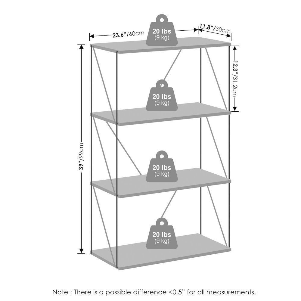 Rata 4-Tier Industrial Multipurpose Flat Base Bookshelf, Bookcase. Picture 2