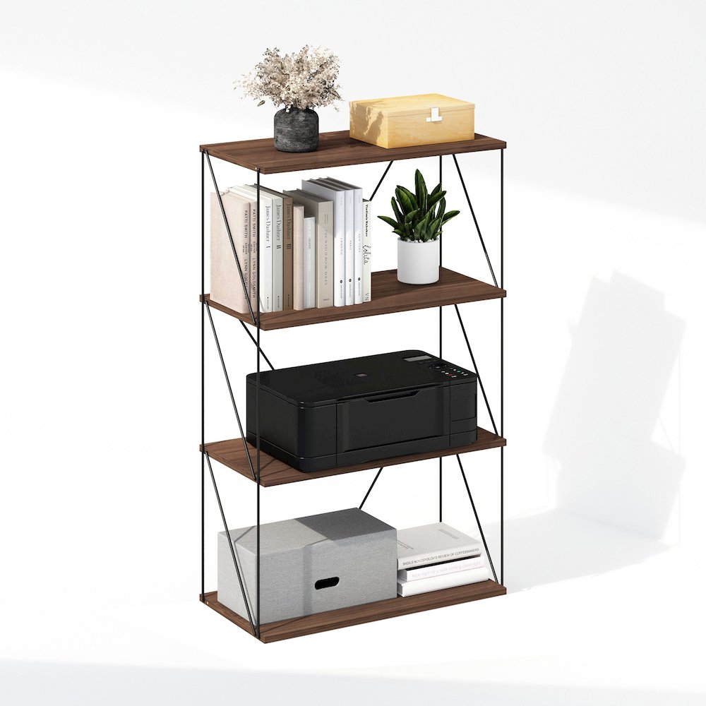 Rata 4-Tier Industrial Multipurpose Flat Base Bookshelf, Bookcase. Picture 4