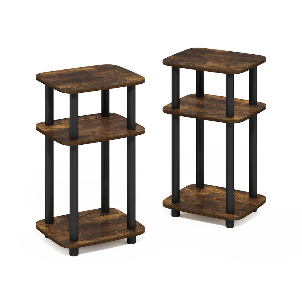 Just 3-Tier Turn-N-Tube Curve End Table, Side Table, 2-Pack, Amber Pine/Black. Picture 1
