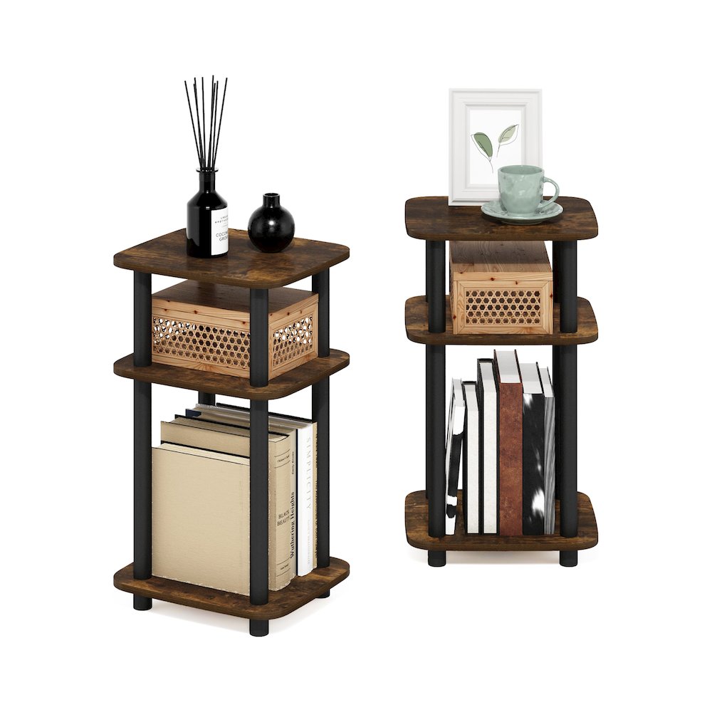 Just 3-Tier Turn-N-Tube Curve End Table, Side Table, 2-Pack, Amber Pine/Black. Picture 5