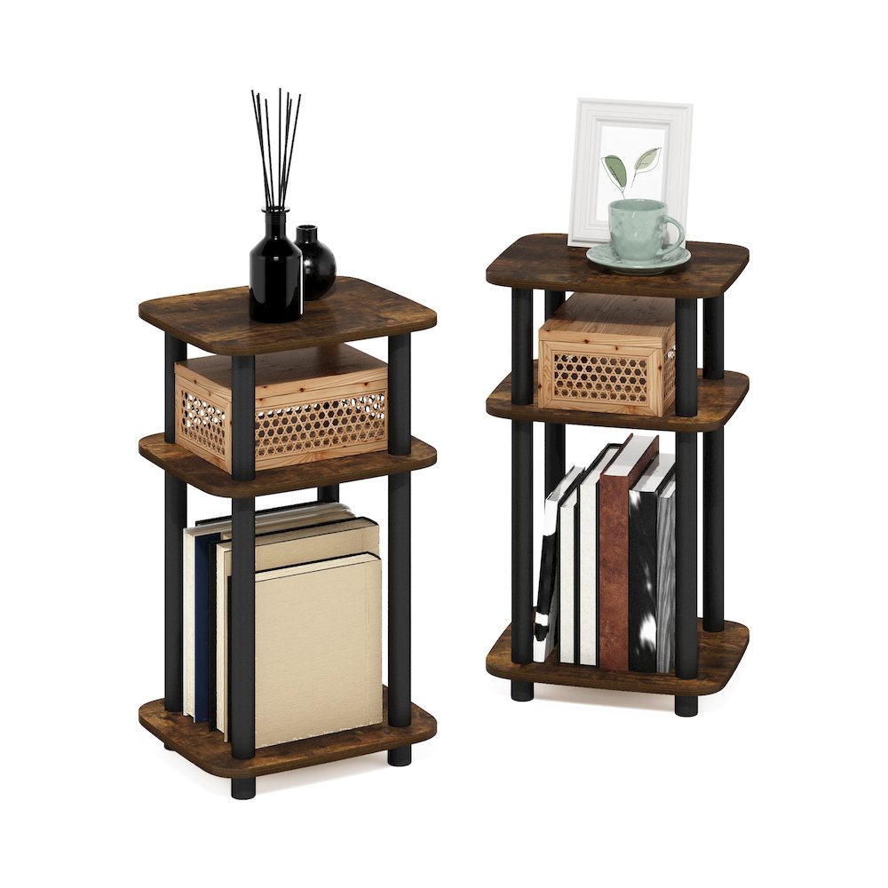 Just 3-Tier Turn-N-Tube Curve End Table, Side Table, 2-Pack, Amber Pine/Black. Picture 6