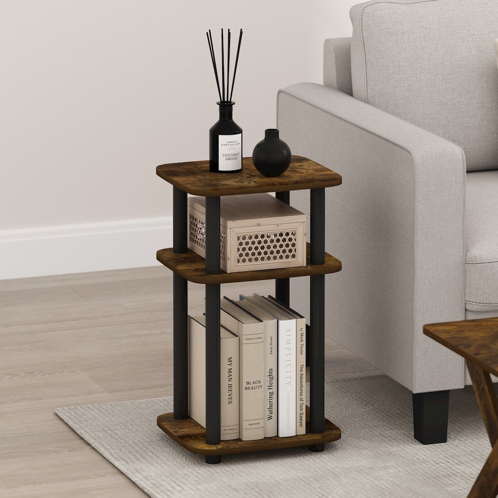 Just 3-Tier Turn-N-Tube Curve End Table, Side Table, 1-Pack, Amber Pine/Black. Picture 2