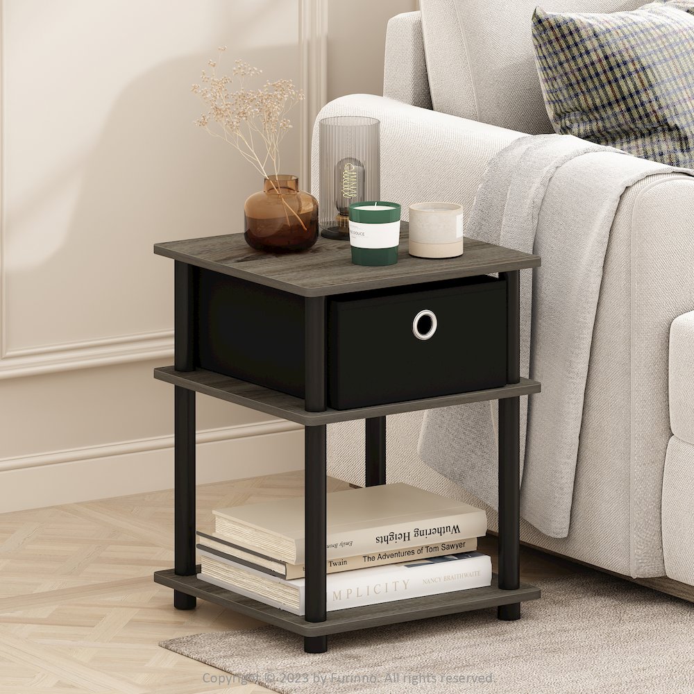 Turn-N-Tube 3-Tier End Table with Storage Bin, Grey Oak/Black/Black. Picture 6